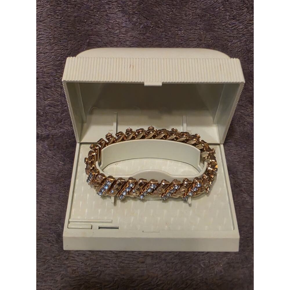 Vintage Gold Tone Rhinestone Expansion Bracelet Stretch Costume Jewelry EUC